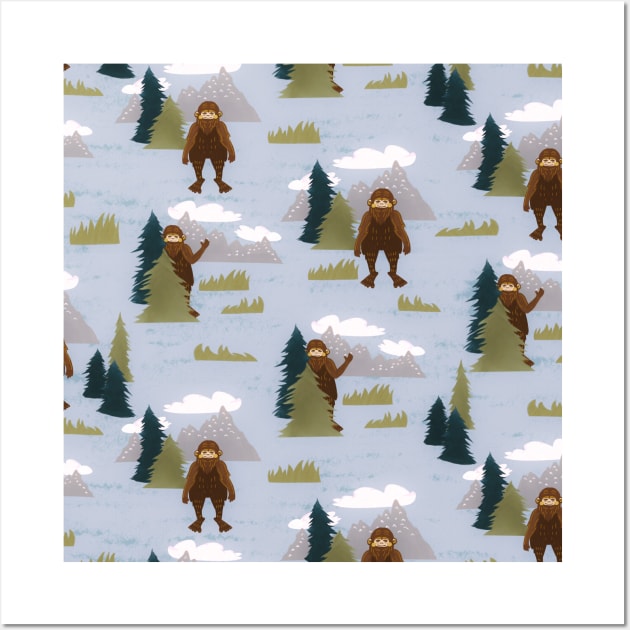 Big Foot Hide and Seek in the Mountains Blue Wall Art by so_celia